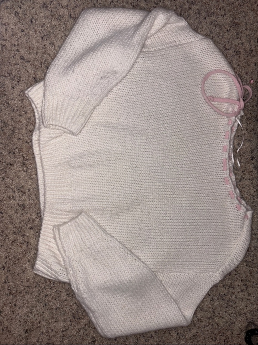 Hollister Cream Knit Sweater with Pink Ribbon Accent